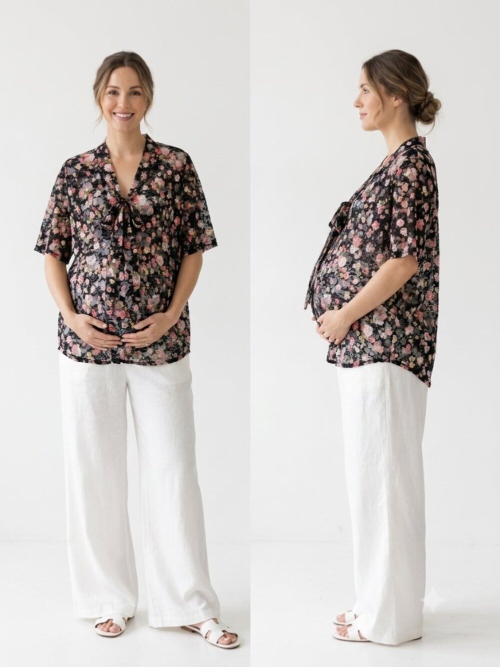 Motive Blouse MATERNITY Mesh Floral Sheer Coquette Casual Black Pink XL